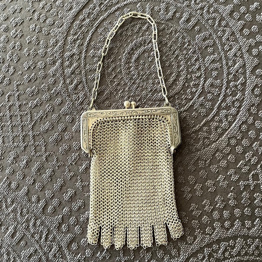 1920'S WHITING & DAVIS ART DECO VINTAGE SILVER STEEL MESH PURSE